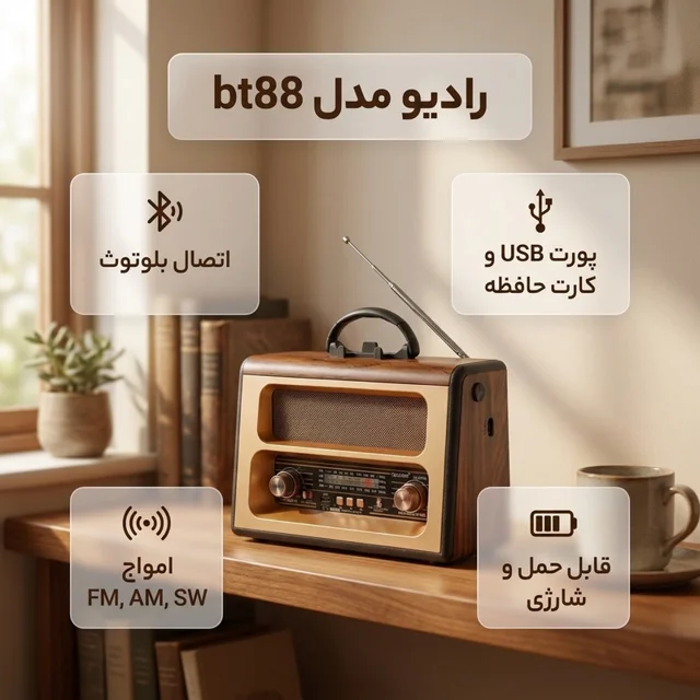 رادیو اسپیکر FM، AM، SW مدل bt88 دارای پورت USB 103001998